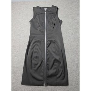 Cache Sheath Dress Womens 6 Black Stretch Sleeveless Crew Neck Full Zip Front